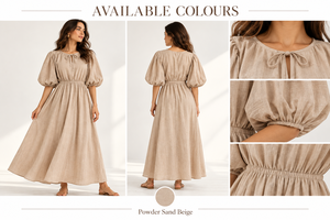 Elegante Vestido Largo Tejido Color Beige Arena para Mujer, Manga Corta, Cuello con Lazo, Estilo Casual para Vacaciones, Corte Sirena, Lavable - Product Image 6
