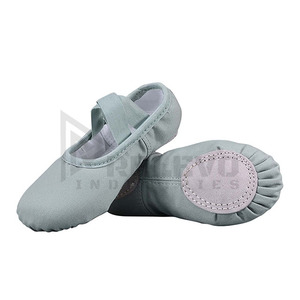 Chaussons de ballet en cuir de haute qualité à semelle fendue, souples, extensibles, respirants, antidérapants, avec sangles élastiques croisées, en toile - Product Image 1