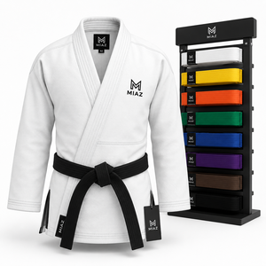 MIAZ Taekwondo Gi Unisex White Cotton Regular Fit with Black Belt <b>Rack</b> Set Custom Printing Breathable Lightweight Durable - Product Image 6