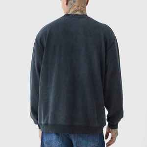 Sweat-shirt à col rond gris foncé pour homme, coupe classique, couleur unie, tricoté, manches longues, 100% coton, style automne - Product Image 2