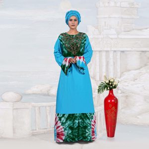 Robe longue maxi pour femme, style kaftan modeste en rayonne, avec encolure ornée de diamants, panneau tie-dye, manches longues, mode islamique du Moyen-Orient pour l'Aïd - Product Image 2