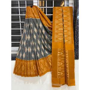 FANCY LINEN DIGITAL PRINT WORK <b>SAREE</b> WITH UNSTITCHED BOLUSE YELLOW - Product Image 1