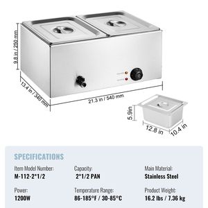 Scaldavivande Professionale Commerciale 24QT 1200W Elettrico a Vapore 2 Vasche in Acciaio Inox Buffet Bain Marie Manuale da Banco 8 - Product Image 2