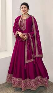 Traje Salwar Kameez Étnico de Seda para Mujer con Bordado, Estilo Tradicional Largo hasta el Suelo para Bodas/Fiestas - Product Image 6