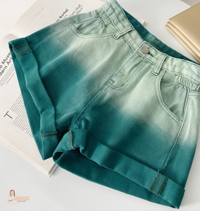 Shorts de mezclilla de cintura alta con degradado para mujer, color caramelo, con aberturas, corte holgado, pierna recta, pantalones casuales de verano - Product Image 5