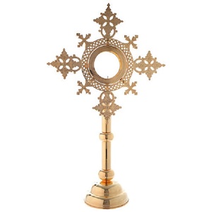 Relicario de latón de lujo con acabado dorado, monstrancia de diseño tradicional, decoración de mesa para el hogar, decoración duradera para sala de estar con metal - Product Image 1