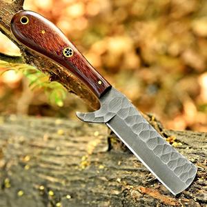 Cuchillo de vaquero forjado a mano de acero al carbono, con filo biselado, personalizado OEM, hoja fija de espiga completa, mango de palisandro y funda de cuero. - Product Image 4