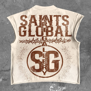 Ensemble short et t-shirt sans manches pour homme SAINTGLOBAL, col rond, imprimé par transfert thermique, respirant, style décontracté, style streetwear, été - Product Image 4