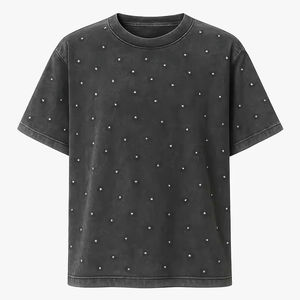 Camiseta de algodón transpirable de manga corta con transferencia de cristal personalizada para hombre, camiseta con pedrería para marcas de moda - Product Image 1