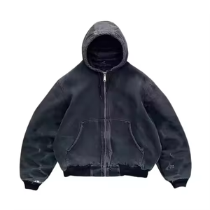 Sudadera con capucha para hombre de gran tamaño, de alta calidad, personalizada OEM, con cremallera, estilo vintage, de mezclilla, desgastada por el sol, con efecto envejecido y lavado ácido. - Product Image 1