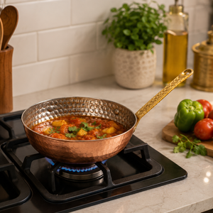 3 Ply Hammered Copper Frying <b>Pan</b> with Stainless Steel Lining, Brass Handle <b>Skillet</b>, Premium Chef Cookware, OEM ODM Wholesale - Product Image 3