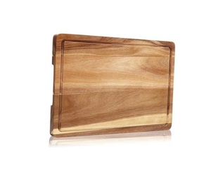Planche à découper en bois d'acacia, épaisse, durable, compatible couteaux, avec rainure profonde pour le jus, poignée et sangle de suspension, idéale pour la cuisine - Product Image 6