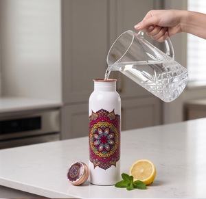 Unique Mandala Printed Copper Water Bottle Stylish Eco Friendly Bottle Reusable Bohemian Design Drinkware For Yoga Gym And Home - Product Image 5