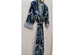Luxury Printed Knitted Velvet Cotton Thick Long Autumn Winter <b>Kimono</b> Robe <b>Jackets</b> Bridesmaid Bathrobe Women Dressing Gown Blue - Product Image 4