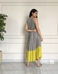 Vestido largo elegante con bloques de color para mujer, vestido largo informal de verano sin mangas, uso diario, vacaciones, playa, picnic, salidas informales - Product Image 3