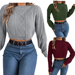 Pull-over tricoté anti-boulochage à manches longues et couleur unie, style coréen, court, pour femme, collection automne/hiver - Product Image 1