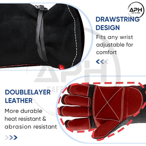 Guantes de Soldadura de Cuero Vacuno Rojo Oscuro y Negro con Doble Capa en la Palma, Resistentes al Calor y con Manga Larga - Product Image 2