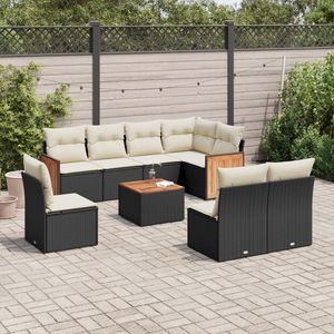 Conjunto de Sofás Modulares Grandes para Jardín, en Ratán Sintético Negro y Blanco Crema - Product Image 1