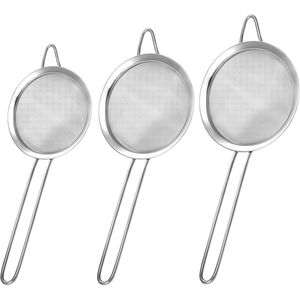 Lot de 3 passoires en acier inoxydable à mailles fines avec poignées pour infusion de thé, cocktails et jus - Product Image 1