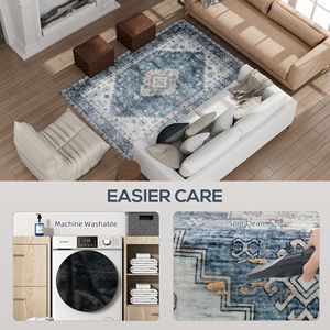 Tappeto Vintage Lavabile 4x6 Blu Antiscivolo per Soggiorno, Camera da Letto e Sala da Pranzo - Product Image 5