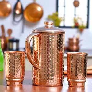 Pichet à eau en cuivre avec motif floral gravé, style vintage, poignée, grande capacité 1500 ml, pour la salle à manger, Radhe Classic Eco - Product Image 5