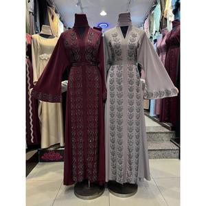 High Quality Modest Dubai Beaded Sequined Long Sleeve Abaya Muslim Traditional Handmade Wedding Women Polyester Breathable VNeck - Product Image 4