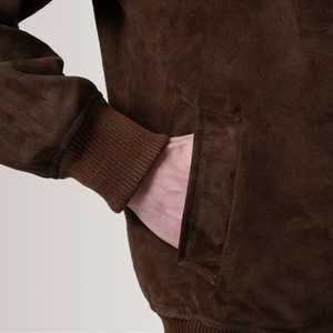 Brown <b>Suede</b> Genuine Sheepskin Leather Bomber <b>Jacket</b> Men's Autumn Classic Double Zipper Quick Dry Stand Collar Read Ship - Product Image 3