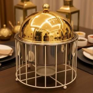 Réchaud de buffet minimaliste en acier inoxydable avec couvercle en dôme et support à bougie pour une utilisation moderne lors des dîners et des buffets - Product Image 5