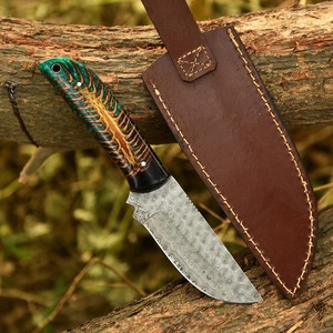 Cuchillo Skinner de Acero de Damasco Forjado a Mano con Mango de Piña, Hoja Fija de Espiga Completa, con Funda de Cuero, OEM Personalizado - Product Image 4