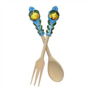 Handcrafted wood salad server spoon fork <b>set</b> wooden serving utensils <b>kitchen</b> dining table <b>accessory</b> - Product Image 2