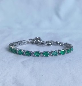 Natural Emerald Charm Tennis <b>Bracelet</b> Sterling Silver White Gold Plated Luxury Green Gemstone Women's Wedding & Anniversary Gift - Product Image 2