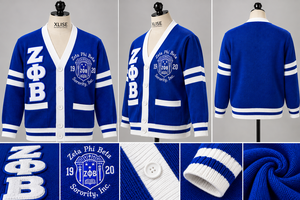Cardigan d'hiver Zeta Phi Beta pour femme, bleu, tricoté, style universitaire, broderie chenille, respirant, sur mesure, fabriqué par un fabricant - Product Image 5