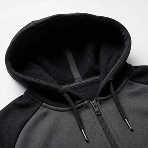 Unisex <b>Black</b> Raglan Sleeve <b>Zip</b>-<b>Up</b> <b>Hoodie</b> Solid Color Casual Hooded Sweatshirt Breathable French Terry Oversized Fit Winter Wear - Product Image 3