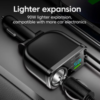 Pengisi Daya Mobil 90W 6 in 1 Kabel Type-C 70cm yang Dapat Ditarik 180 °   Pemisah Pemantik Rokok LED Pengukur Tegangan dengan Pengisian Cepat PD yang Dapat Disesuaikan