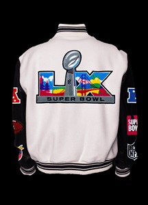 Veste universitaire en laine et cuir Super Bowl 2026, blanc clair et noir - Product Image 2