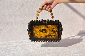 Amber Swirl Resin Beaded Handle Clutch Bag <b>Handmade</b> Designer Evening Party Statement Handbag for Women - Product Image 2