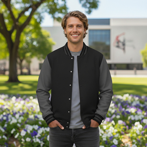 แจ็คเก็ตวาร์ซิตี้ผ้าแคนวาสขนสัตว์แท้ 100% สำหรับผู้ชาย แบบหนา ระบายอากาศได้ดี อุ่นสบาย สั่งทำโลโก้พิมพ์ DTF ได้  สำหรับบาสเกตบอล ฤดูหนาว สไตล์ไฮสตรีท (OEM/ODM) - Product Image 2