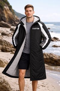 High Quality OEM Men's Long Swim Parka Black Waterproof Windproof Thermal <b>Lined</b> Hooded <b>Coat</b> Swimmers Training Outdoor Use - Product Image 6