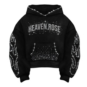 Heaven Rose Strass-Kapuzenpullover Übergroß Regular Fit Gestrickt Unisex Streetwear Hip-Hop-Stil Herbstbekleidung - Product Image 3