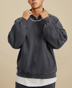 Sweat à capuche en coton French Terry épais avec finition délavée effet soleil, fabrication sur mesure, qualité supérieure, hiver, homme - Product Image 6