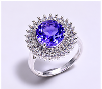 Anillo de Plata con Tanzanita Natural para Mujer |   Anillo Halo de Plata de Ley |   Anillo de Compromiso con Gema Azul Violeta, Regalo de Joyería