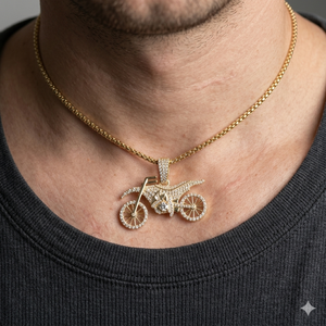 Pendentif Collier Personnalisé Plaqué Or 10K avec Diamant Moissanite, Style Moto, Tendance Hip Hop Motocross, pour Motard, Breloques - Product Image 2