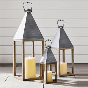 Metal Rectangular <b>Lantern</b> <b>Set</b> with Metal Roof Candle Holder for Home Decoration Durable Outdoor Indoor Use - Product Image 1
