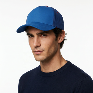 Casquette de baseball bleue à 6 panneaux, panneaux contrastés, boucle en cuivre doré, casquette ajustée unisexe pour un usage décontracté, toutes saisons, 100% coton - Product Image 2