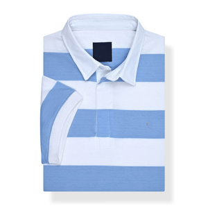 Camisa de Hombre de Algodón Piqué Sólido, Manga Corta, Corte Regular, Informal, Transpirable, Tejido de Punto, Logotipo Frontal con Impresión Digital, 200g, Azul - Product Image 3