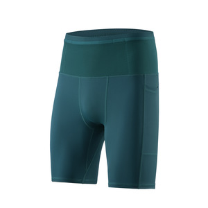Pantalones Cortos de Compresión de Cintura Alta para Hombre, Color Verde Sólido, Spandex y Poliéster, Secado Rápido, Ajuste Deportivo, con Bolsillos, Cintura Elástica - Product Image 3