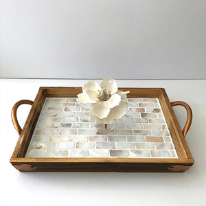 Mother of Pearl Bone Inlay High Quality Modern Design Multi-functional Round Decorative Food Serving Tray Handcrafted - Product Image 3