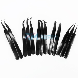 Pince à épiler RMI Plain Grip Shin Black Plasma Color anti-magnétique pour extensions de cils, pointe lisse, précision, acier inoxydable, 14cm/12cm - Product Image 4