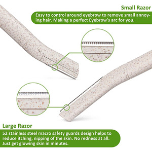 Tondeuse à sourcils biodégradable en paille de blé, épilateur facial, rasoir de dermaplaning pour femmes - Product Image 3