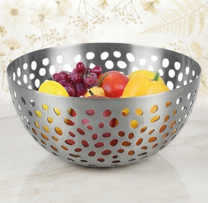 Stainless Steel <b>Metal</b> Perforated Bowl Fruit Holder Kitchen <b>Storage</b> <b>Basket</b> for Food Display - Product Image 1